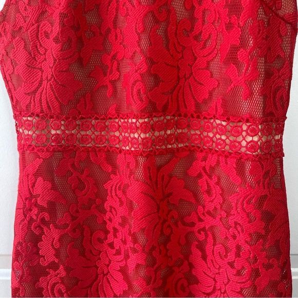 Lulus Charlee Red Lace Sleeveless Midi Dress Size Large - Picture 8 of 15